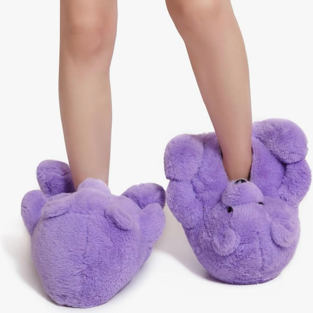 Purple Bear Plush Slippers